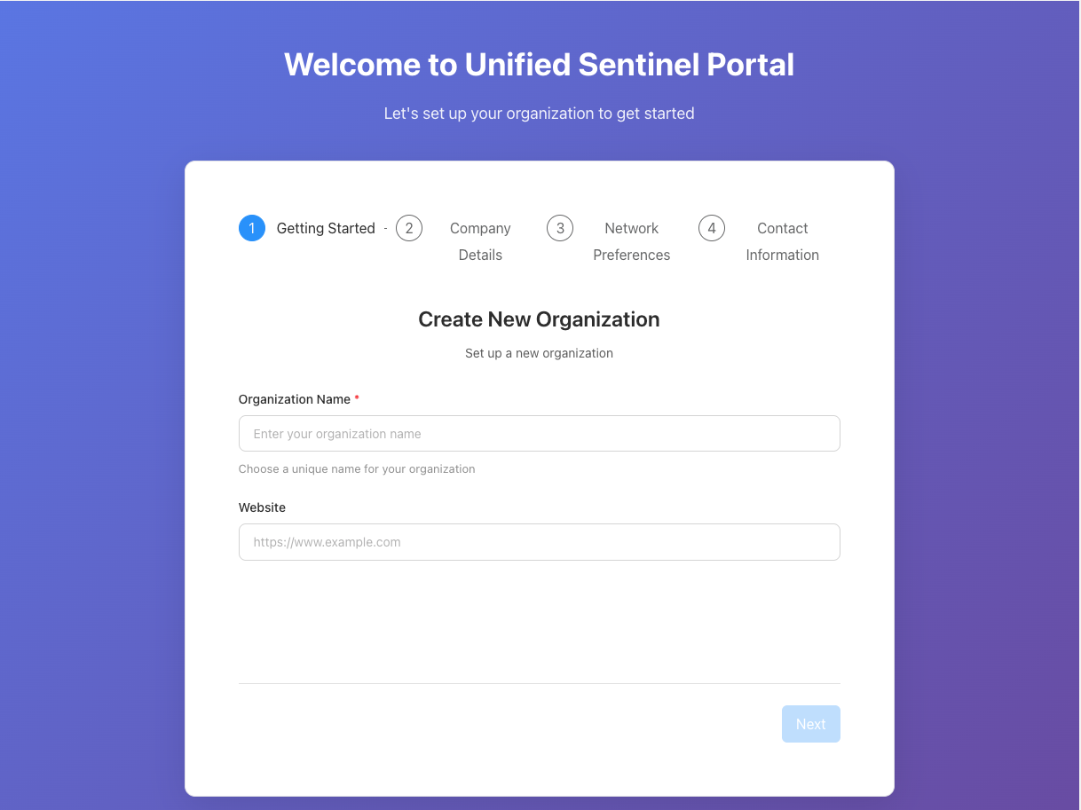 New Organization Page