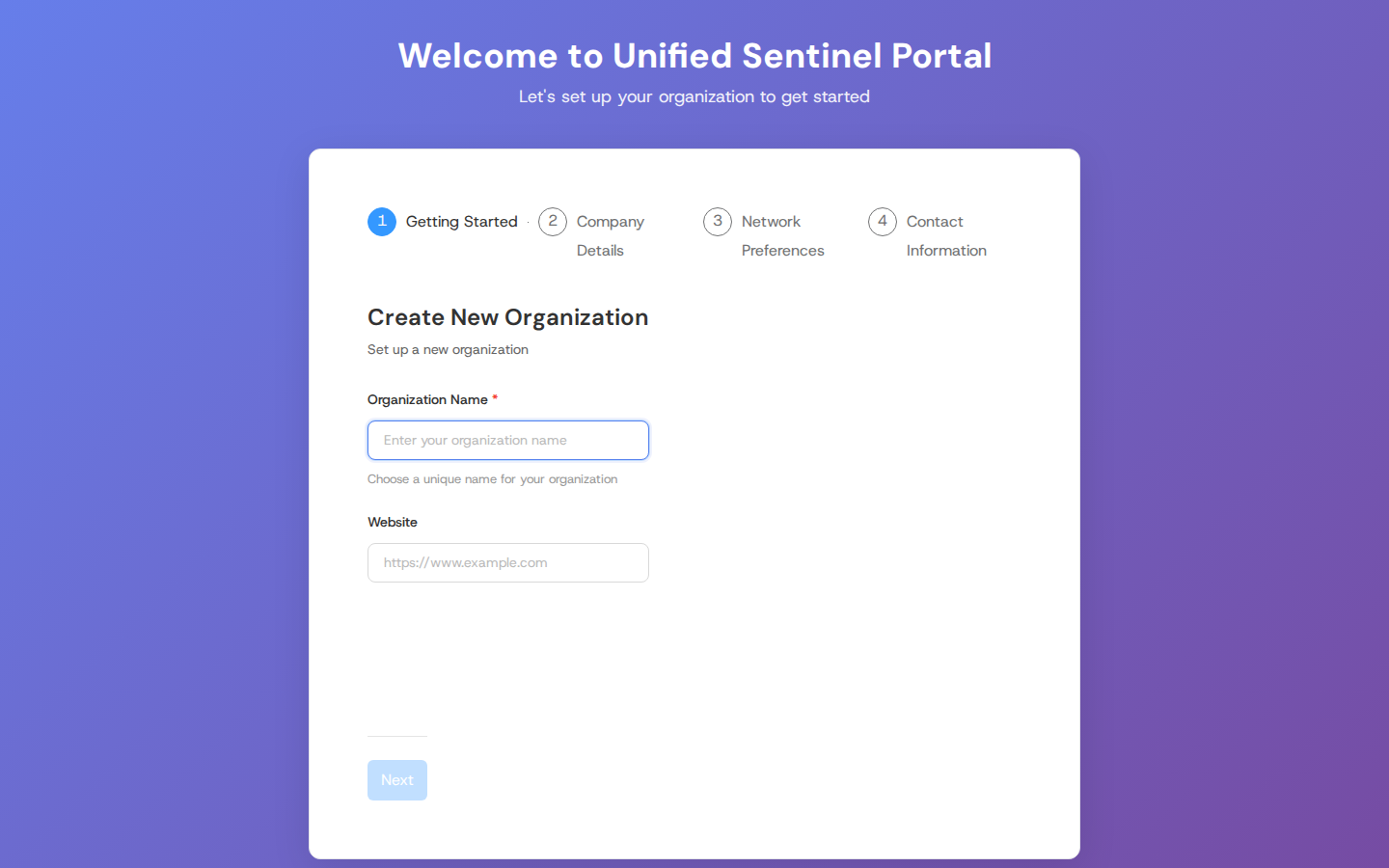 New Organization Page