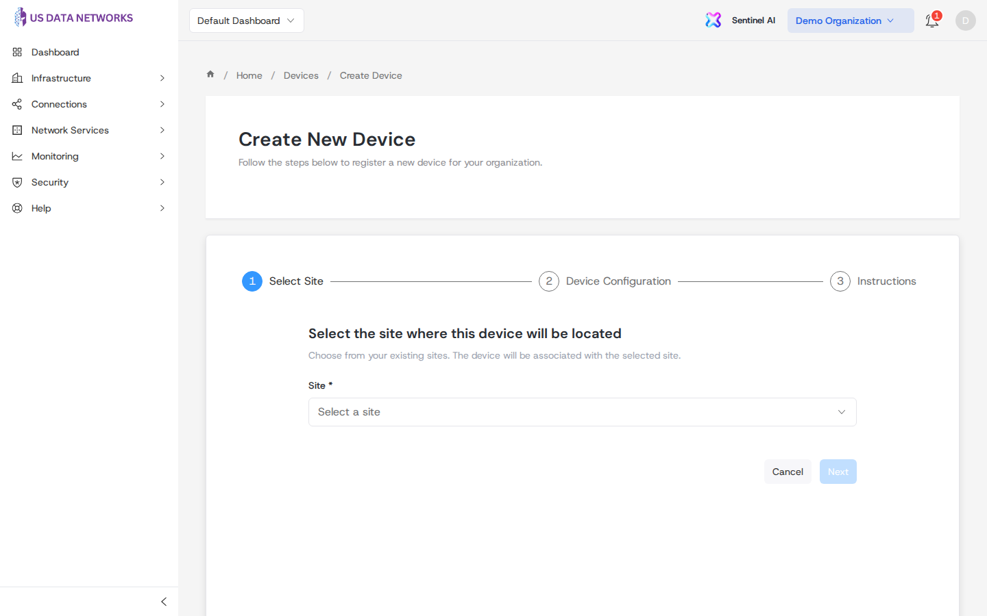 Create Device — wizard start