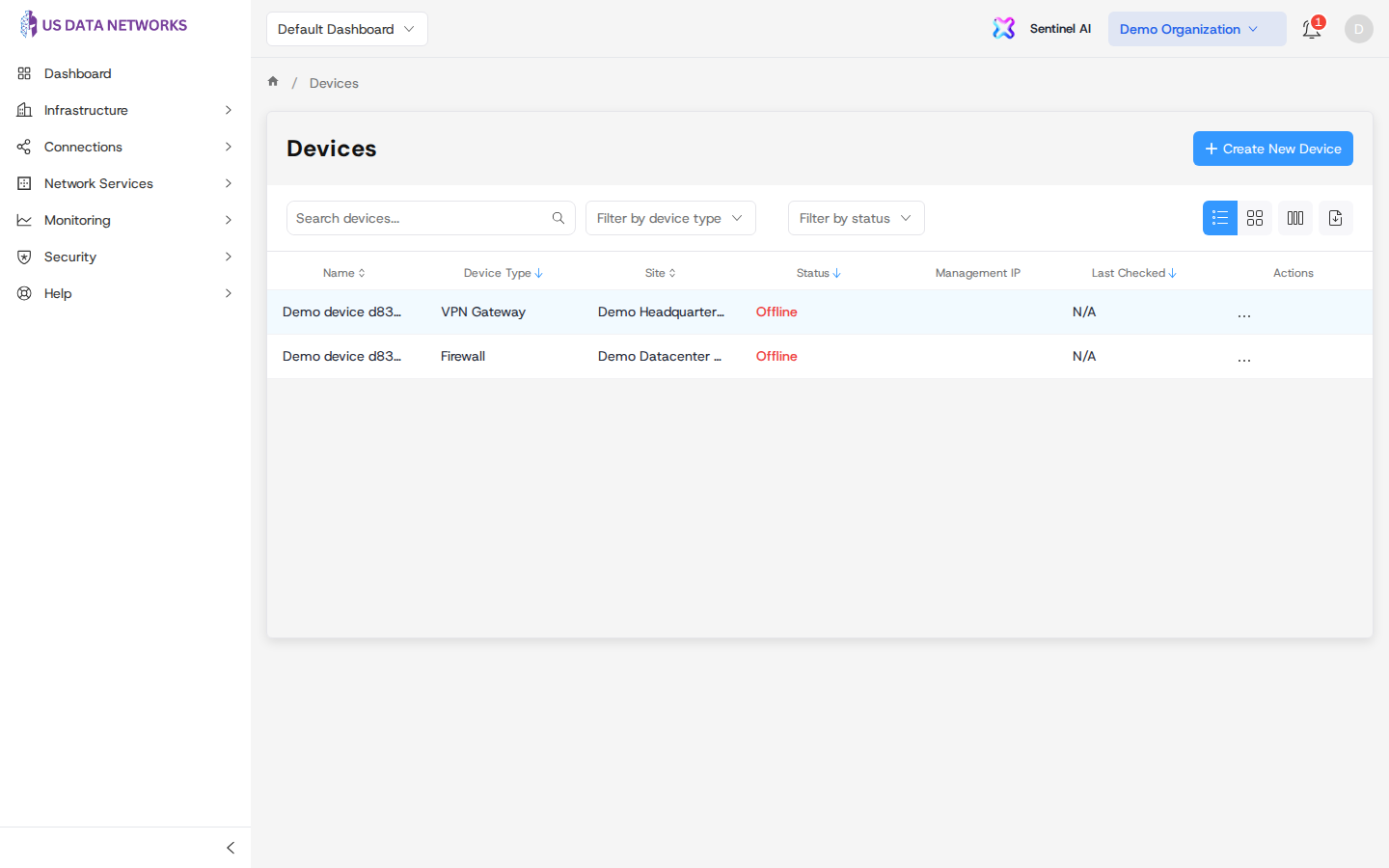 Devices list and toolbar