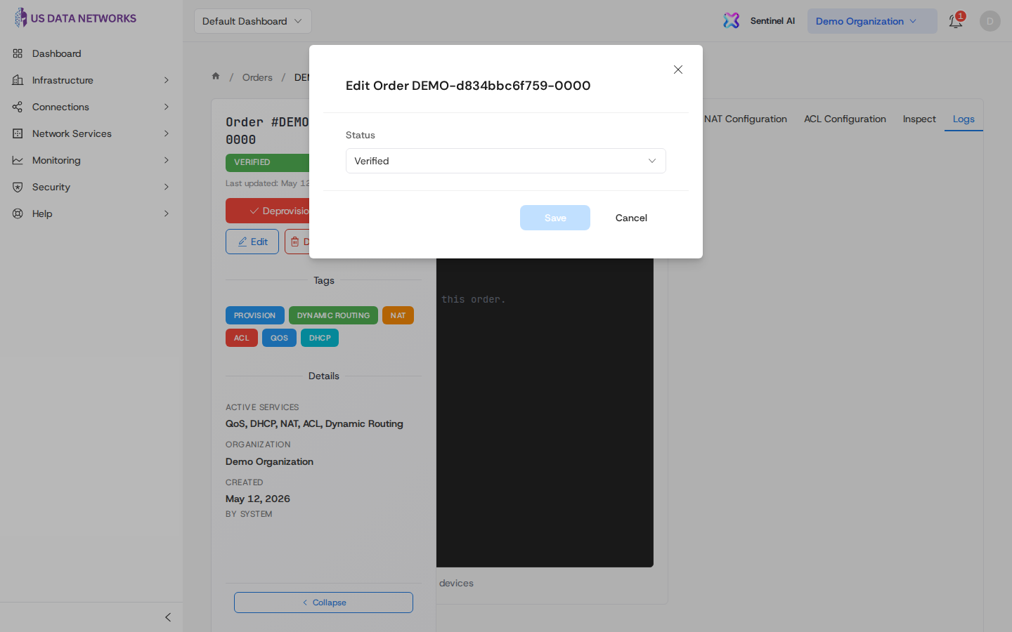 Edit order modal