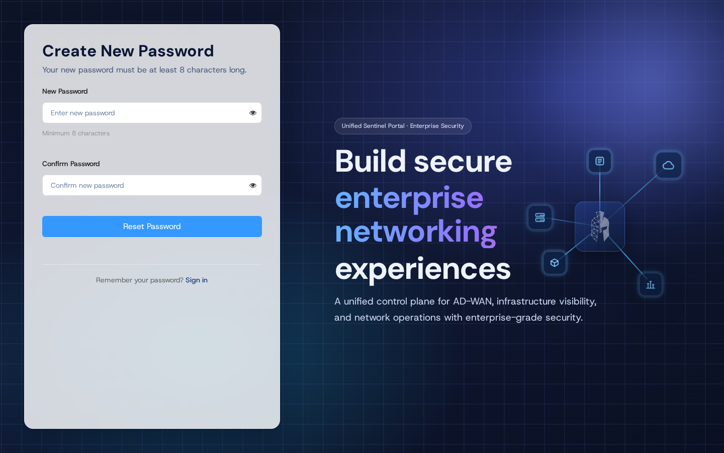 Create new password form